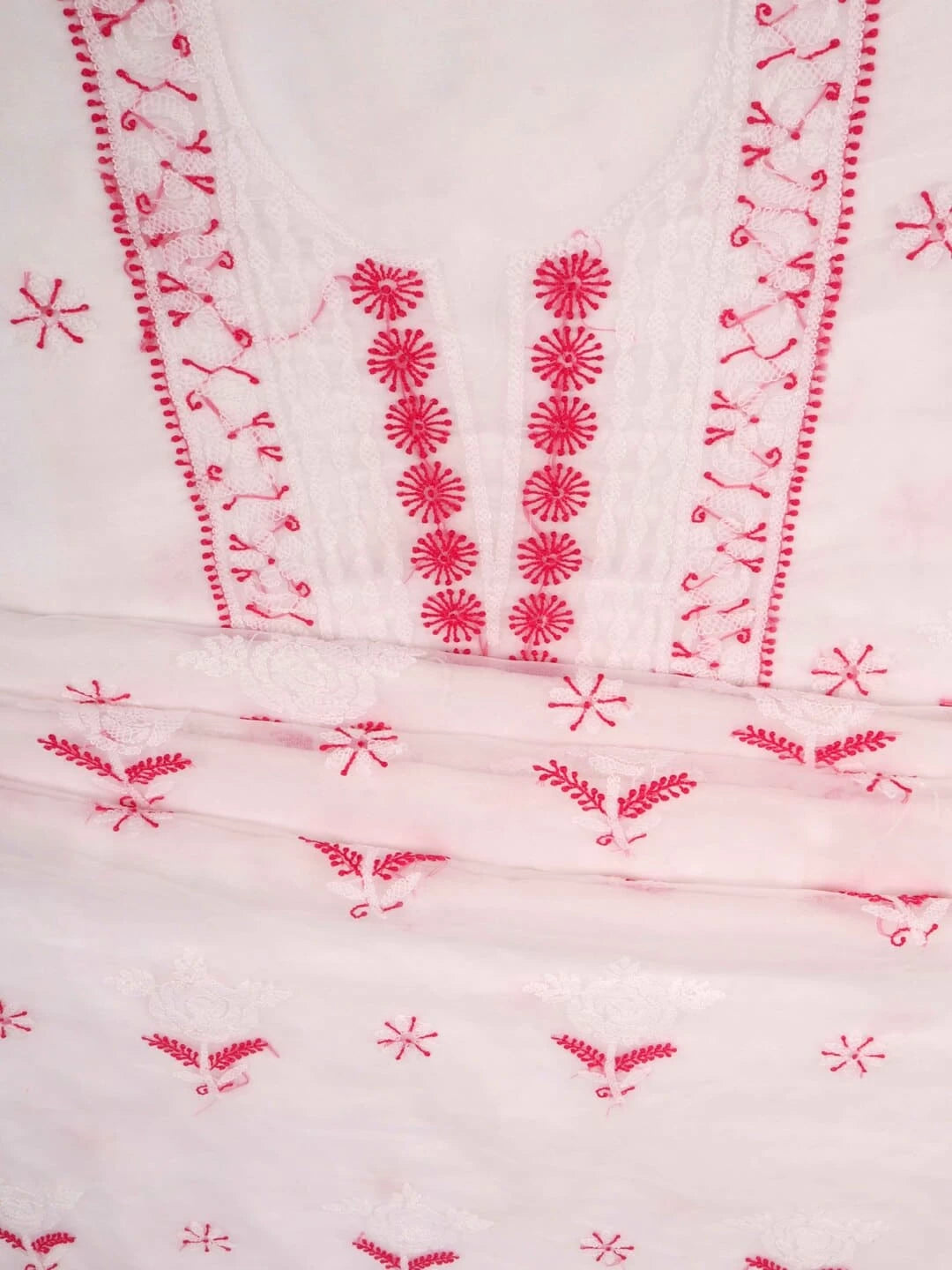 Ada Hand Embroidered White Organza Lucknowi Chikankari Unstitched Kurta Dupatta Set 01A91773