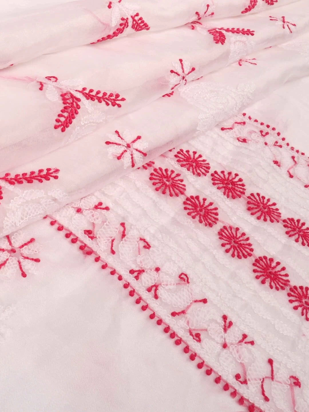 Ada Hand Embroidered White Organza Lucknowi Chikankari Unstitched Kurta Dupatta Set 01A91773