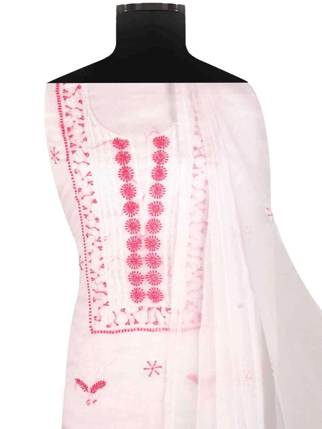 Ada Hand Embroidered White Organza Lucknowi Chikankari Unstitched Kurta Dupatta Set 01A91773