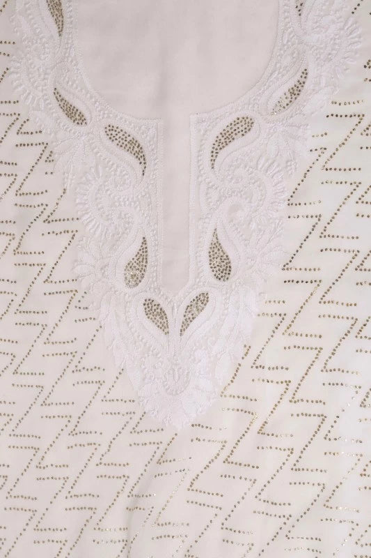 Ada Hand Embroidered White Georgette Lucknowi Chikankari Unstitched Kurta Dupatta Set With Muqaish Work A516969