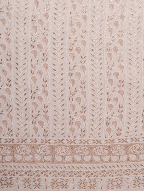 Ada Hand Embroidered White Georgette Lucknowi Chikankari Unstitched Kurta Dupatta Set with Gota Patti Work 01A112377