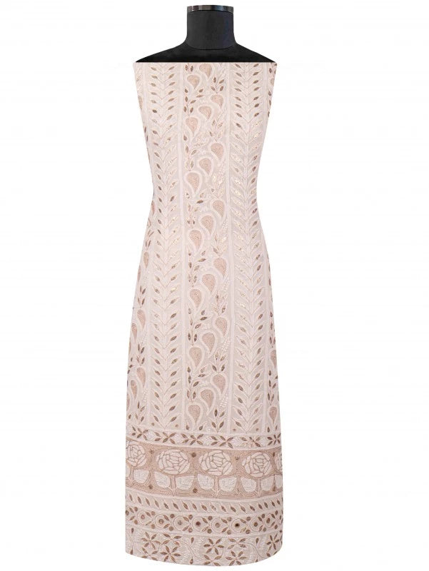 Ada Hand Embroidered White Georgette Lucknowi Chikankari Unstitched Kurta Dupatta Set with Gota Patti Work 01A112377