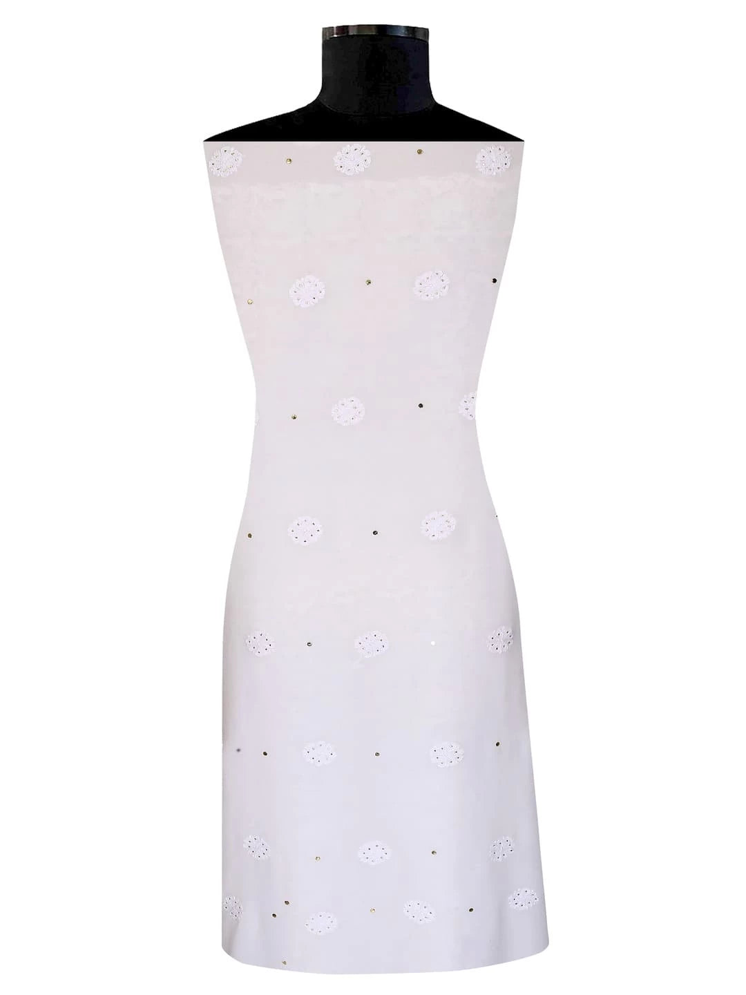 Ada Hand Embroidered White Georgette Lucknowi Chikankari Unstitched Kurta Dupatta Set with Muqaish Work 01A115861