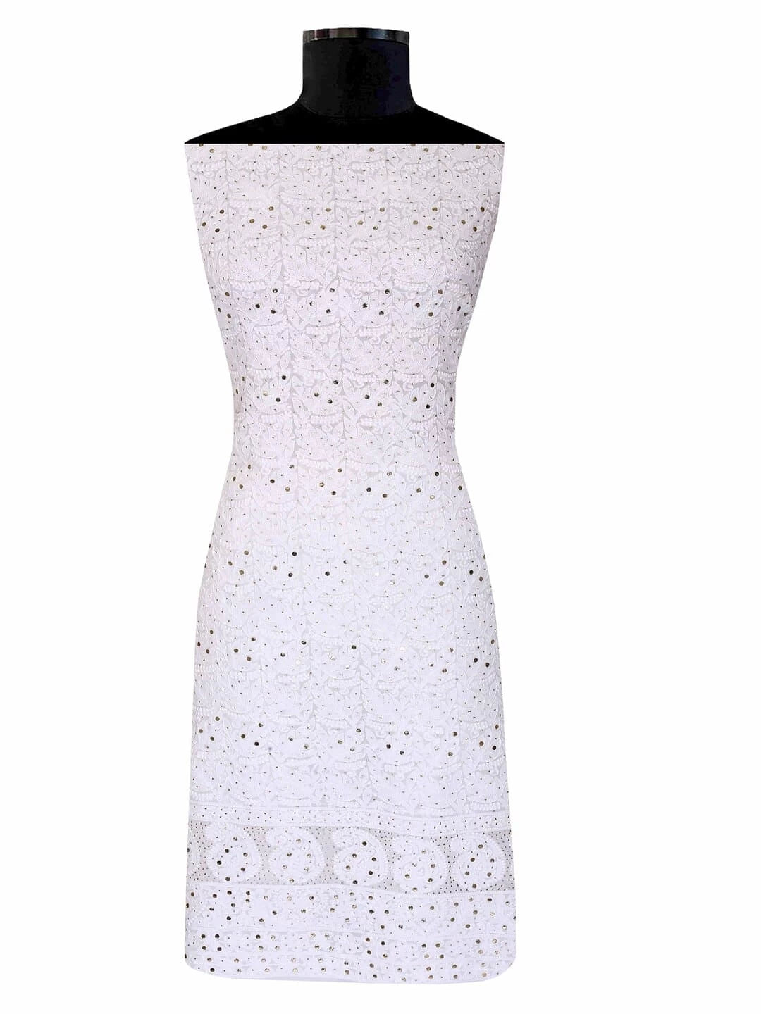Ada Hand Embroidered White Georgette Lucknowi Chikankari Unstitched Kurta Dupatta Set with Muqaish Work 01A115861