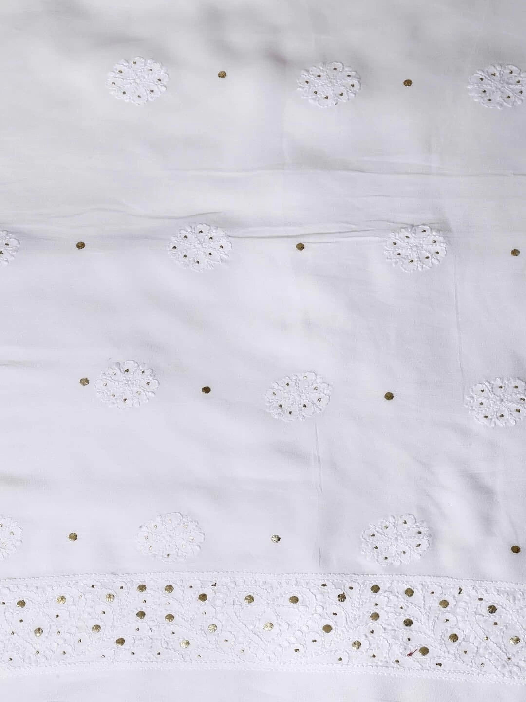 Ada Hand Embroidered White Georgette Lucknowi Chikankari Unstitched Kurta Dupatta Set with Muqaish Work 01A115861