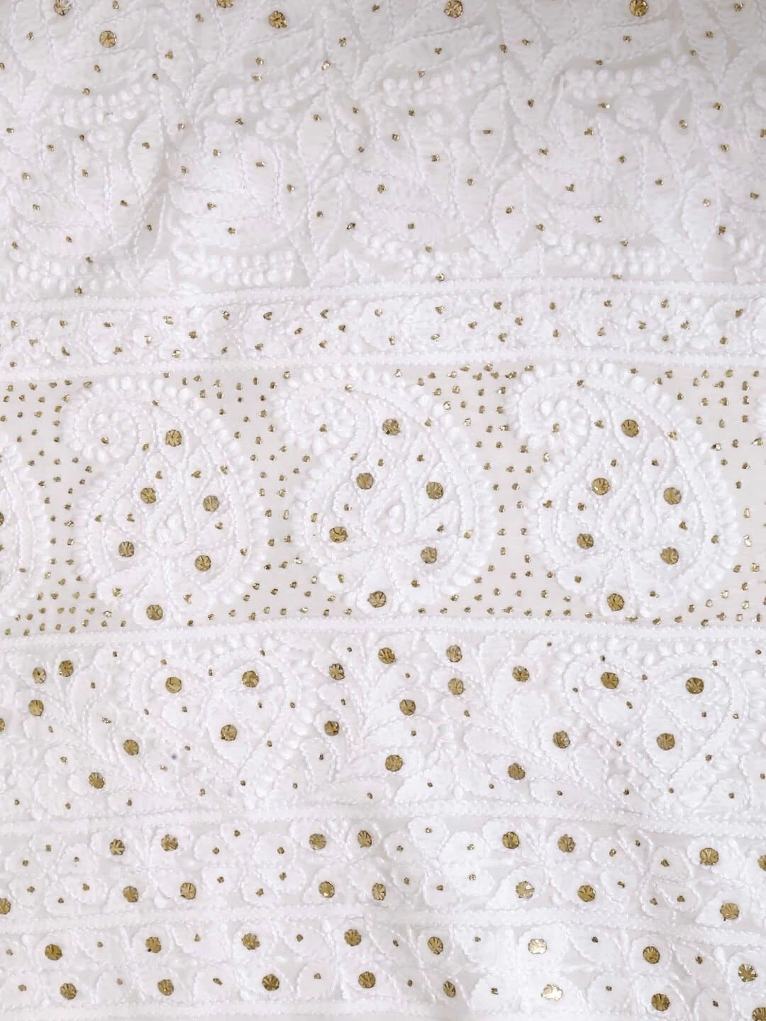 Ada Hand Embroidered White Georgette Lucknowi Chikankari Unstitched Kurta Dupatta Set with Muqaish Work 01A115861