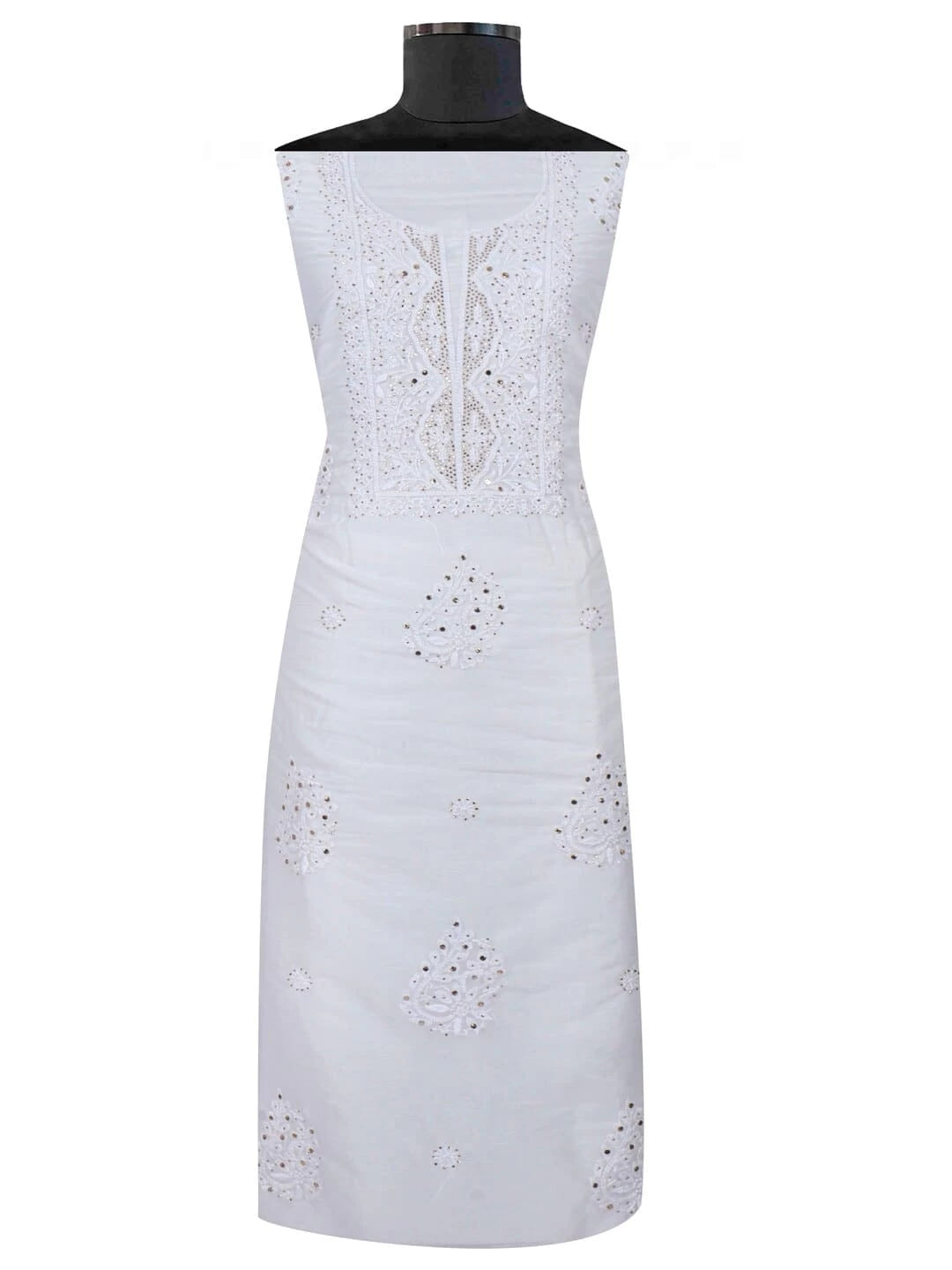 Ada Hand Embroidered White Organza Lucknowi Chikankari Unstitched Kurta Dupatta Set with Muqaish Work 01A172393