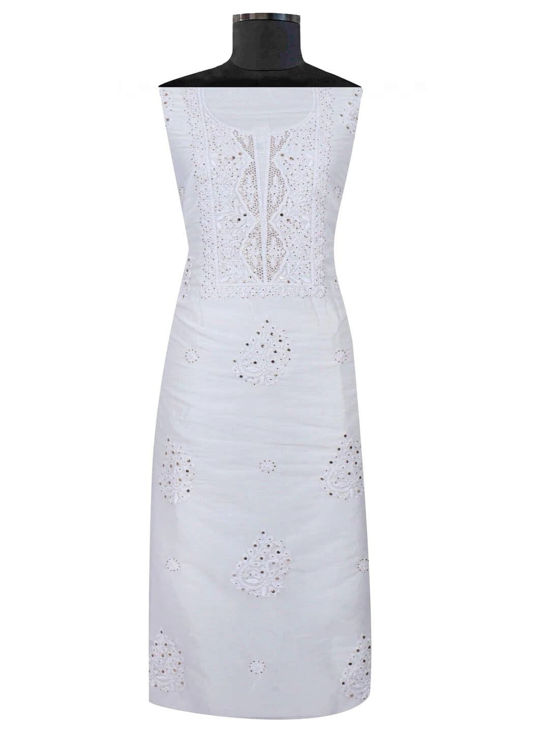 Ada Hand Embroidered White Organza Lucknowi Chikankari Unstitched Kurta Dupatta Set with Muqaish Work 01A172393
