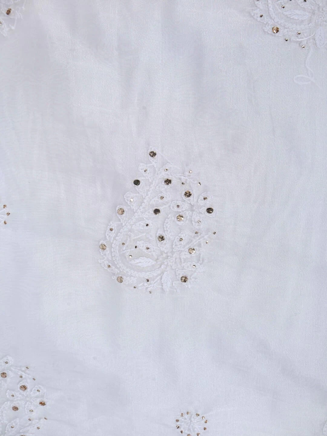Ada Hand Embroidered White Organza Lucknowi Chikankari Unstitched Kurta Dupatta Set with Muqaish Work 01A172393