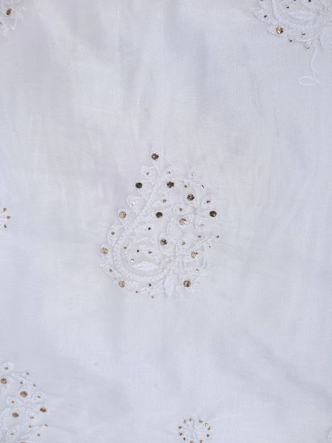 Ada Hand Embroidered White Organza Lucknowi Chikankari Unstitched Kurta Dupatta Set with Muqaish Work 01A172393