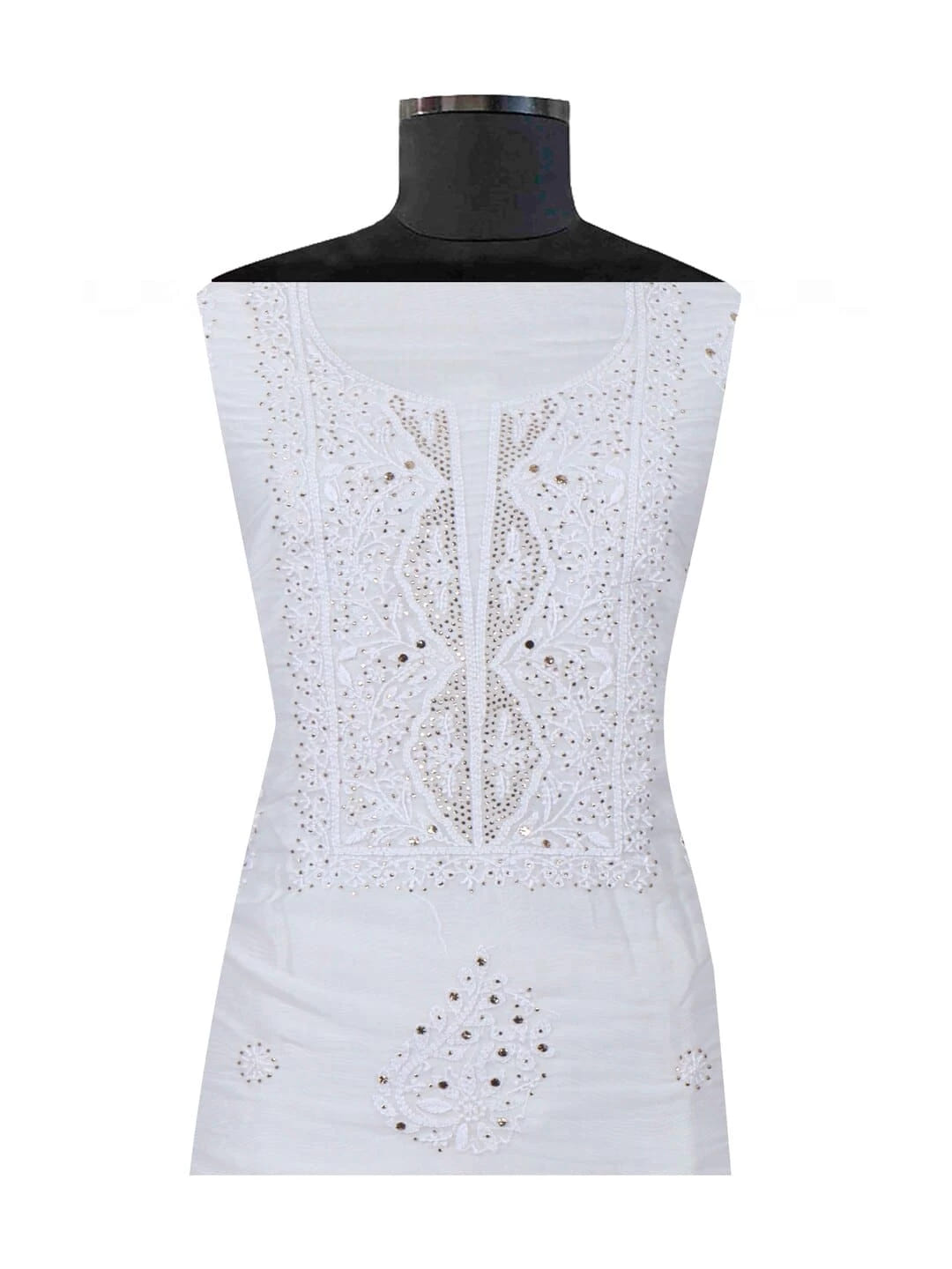 Ada Hand Embroidered White Organza Lucknowi Chikankari Unstitched Kurta Dupatta Set with Muqaish Work 01A172393