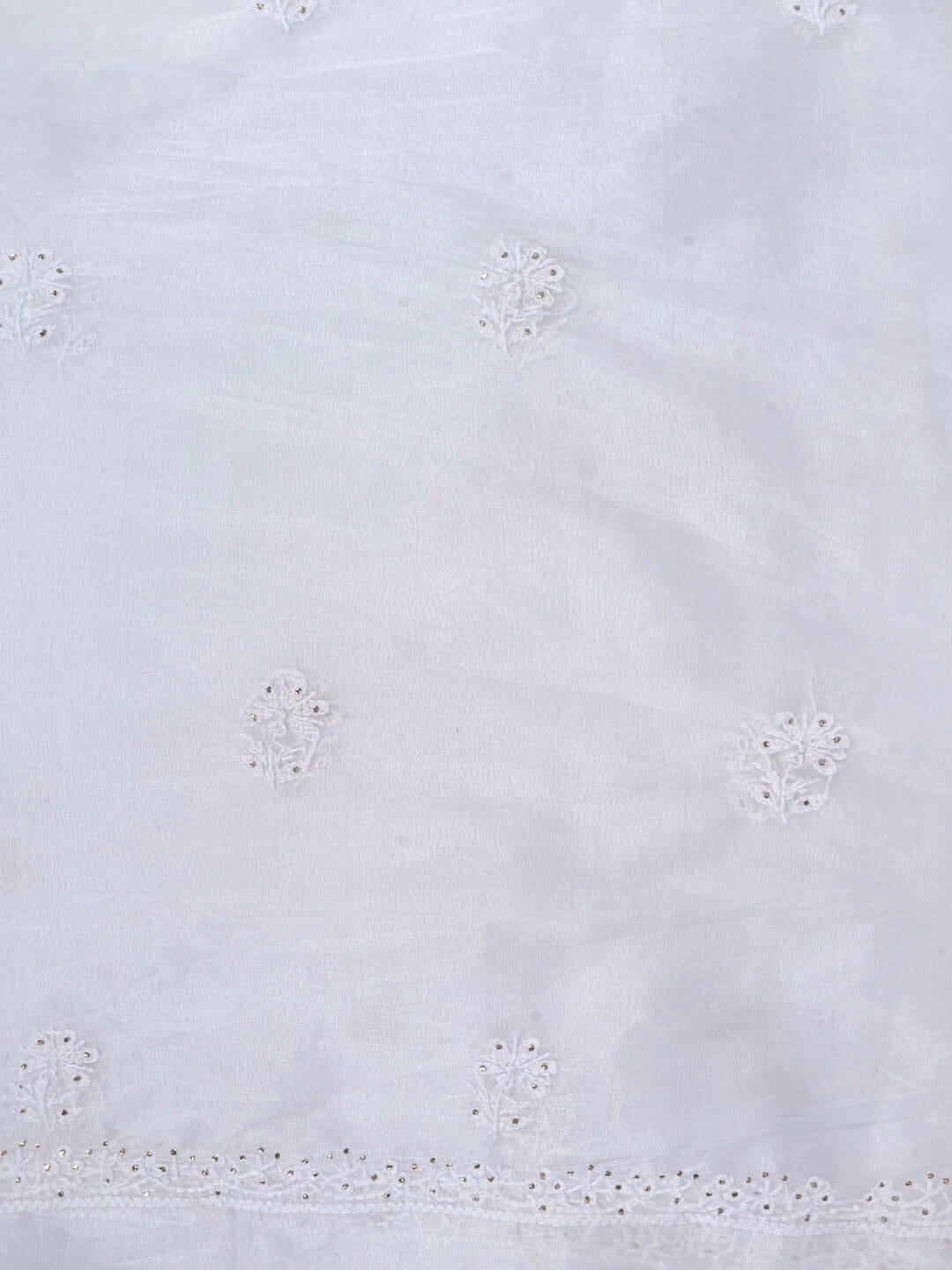 Ada Hand Embroidered White Organza Lucknowi Chikankari Unstitched Kurta Dupatta Set with Muqaish Work 01A172393