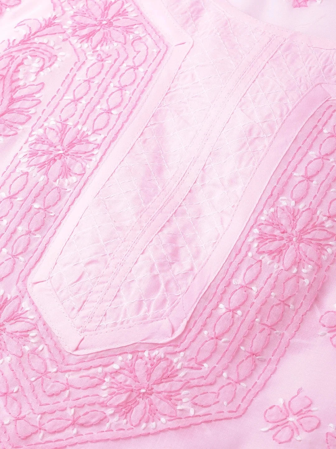 Ada Hand Embroidered Baby Pink Cotton Lucknowi Chikankari Straight Kurta A258190