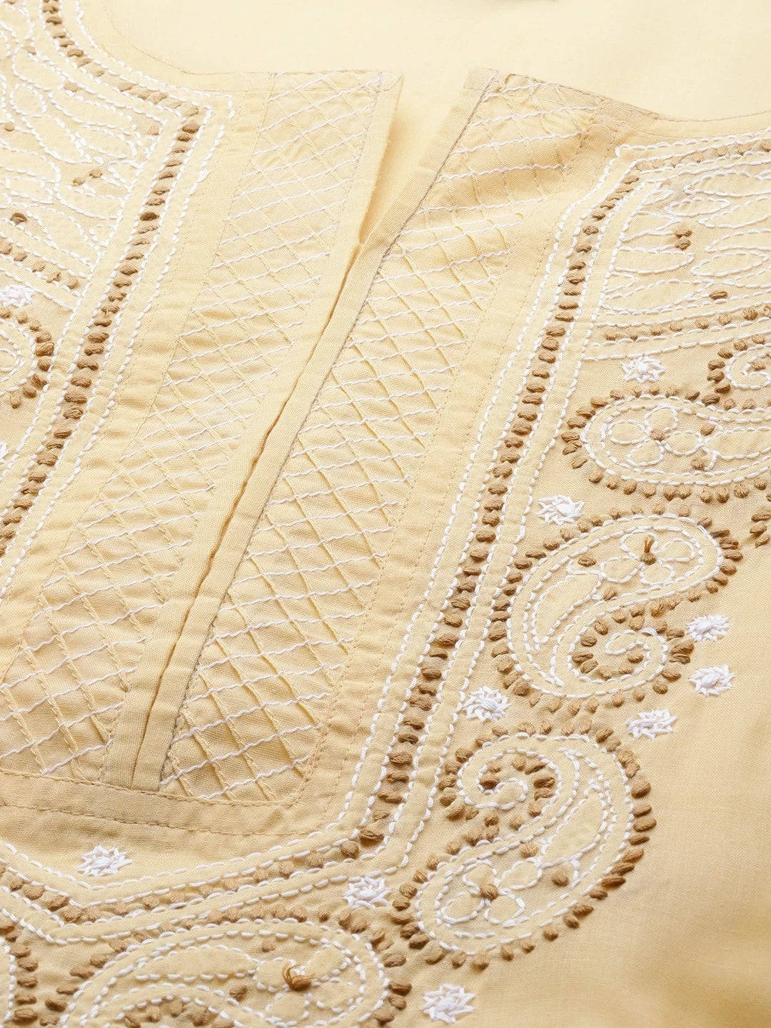 Ada Hand Embroidered Fawn Cotton Lucknowi Chikankari Straight Kurta A100284