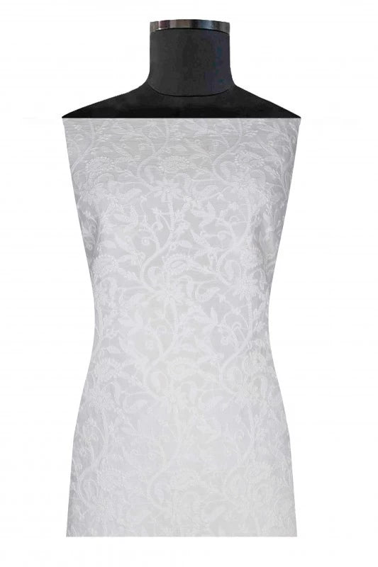 Ada Hand Embroidered White Chanderi Lucknowi Chikankari Unstitched Kurta Dupatta Set 01A60253
