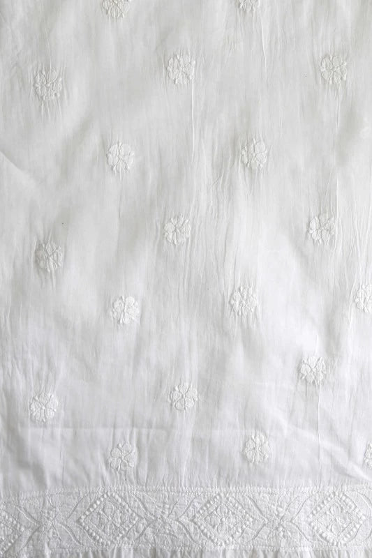 Ada Hand Embroidered White Chanderi Lucknowi Chikankari Unstitched Kurta Dupatta Set 01A60253