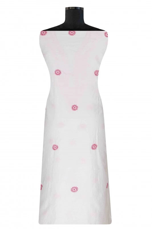 Ada Hand Embroidered White Chanderi Lucknowi Chikankari Unstitched Kurta Dupatta A615394