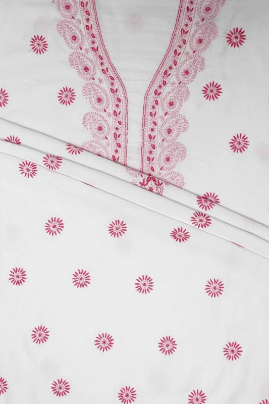 Ada Hand Embroidered White Chanderi Lucknowi Chikankari Unstitched Kurta Dupatta A615394