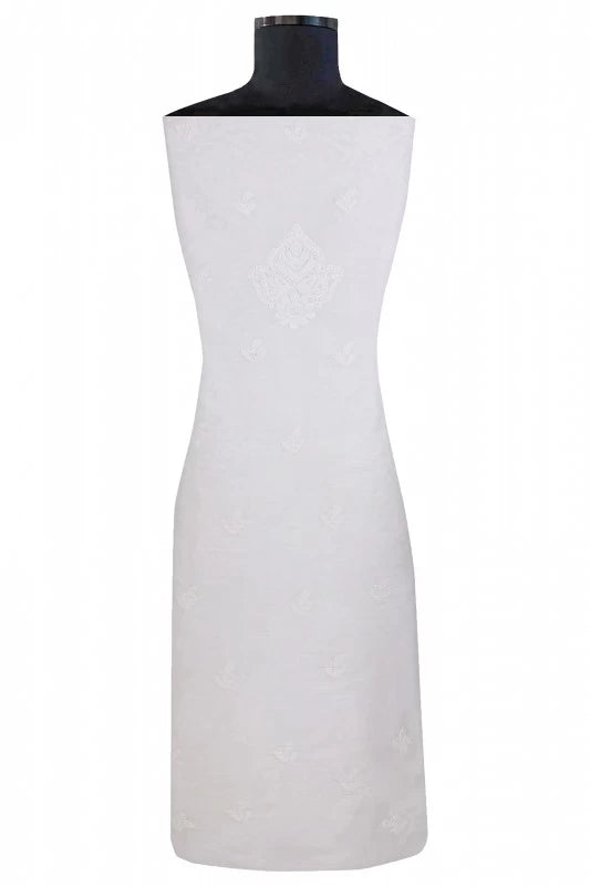 Ada Hand Embroidered White Chanderi Lucknowi Chikankari Unstitched Kurta Dupatta Set 01A15741