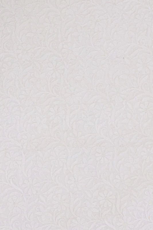 Ada Hand Embroidered White Chanderi Lucknowi Chikankari Unstitched Kurta Dupatta Set 01A15741