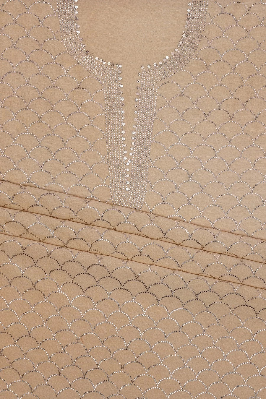 Ada Hand Embroidered Fawn Chanderi Lucknowi Chikankari Unstitched Kurta Dupatta Set With Muqaish Work A614919