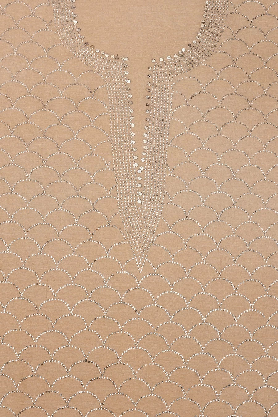 Ada Hand Embroidered Fawn Chanderi Lucknowi Chikankari Unstitched Kurta Dupatta Set With Muqaish Work A614919