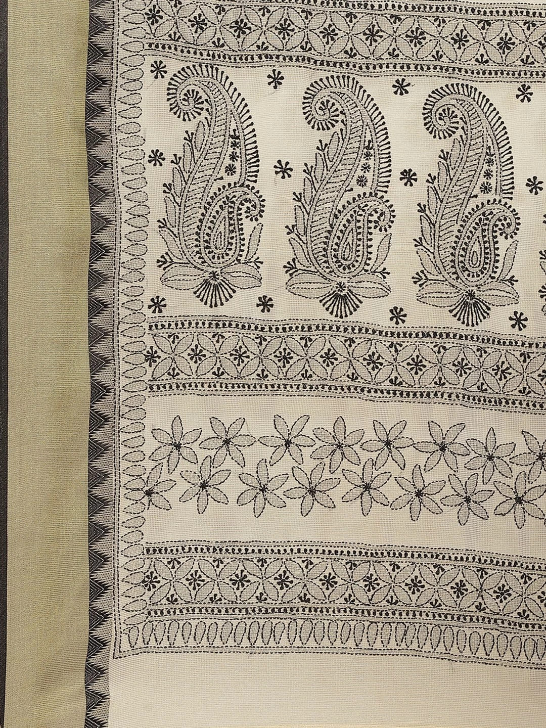 Ada Hand Embroidered Fawn Kota Lucknow Chikankari Saree With Blouse A311258