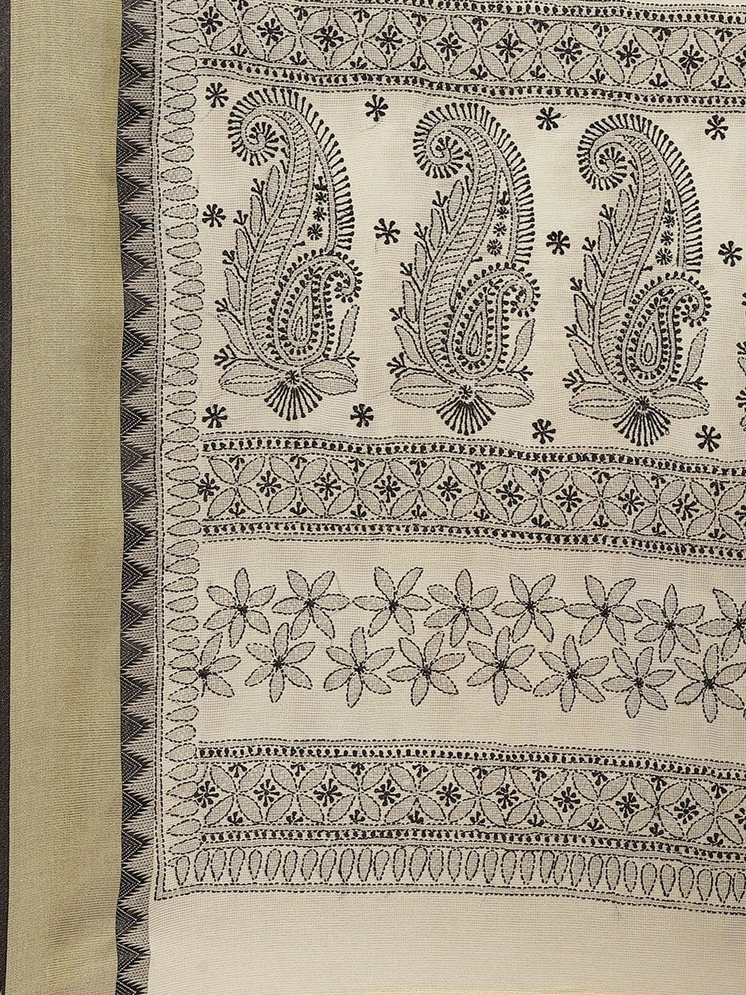 Ada Hand Embroidered Fawn Kota Lucknow Chikankari Saree With Blouse A311258