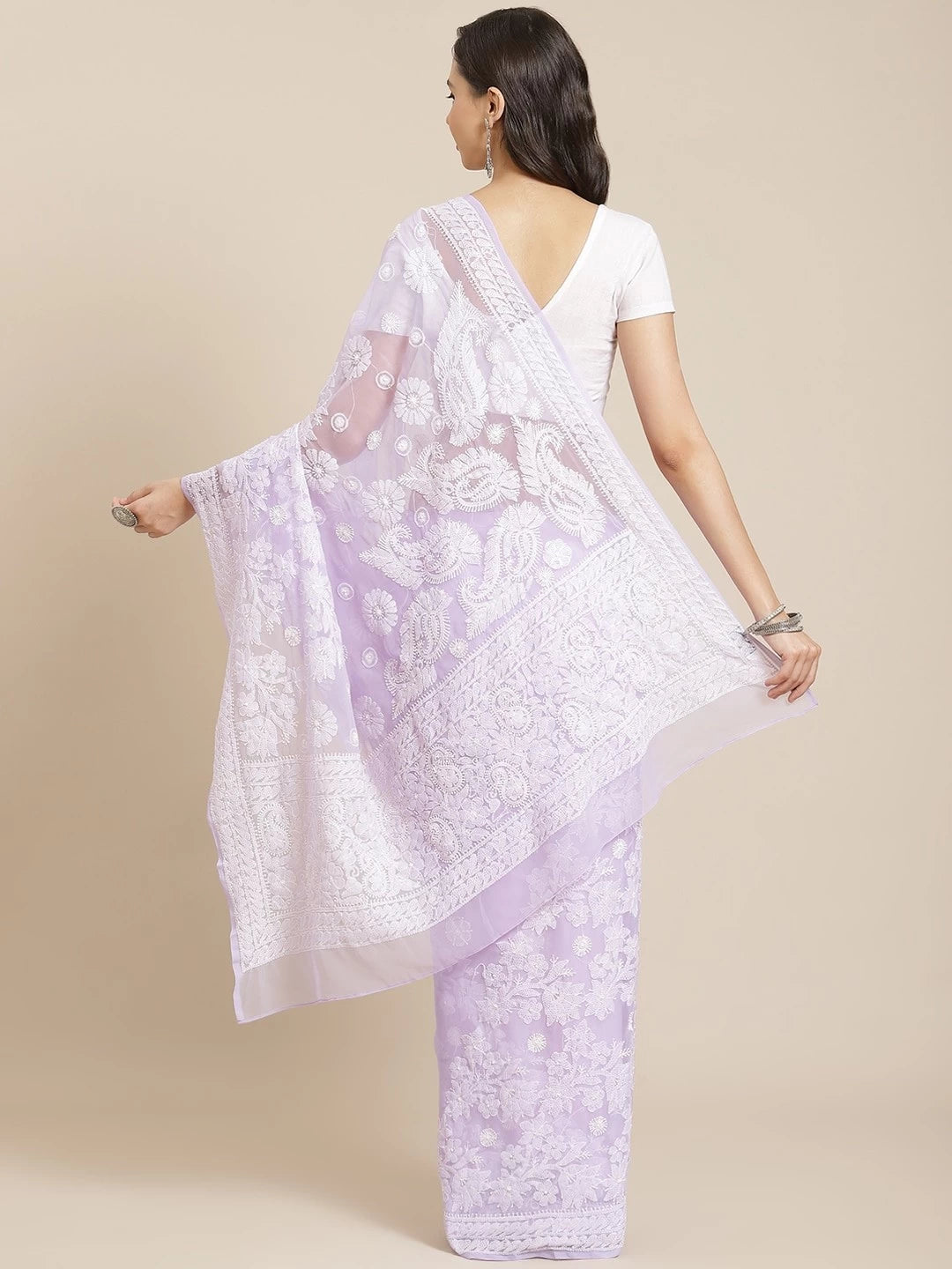 Ada Hand Embroidered Mauve Georgette Lucknowi Chikankari Saree With Blouse A311329