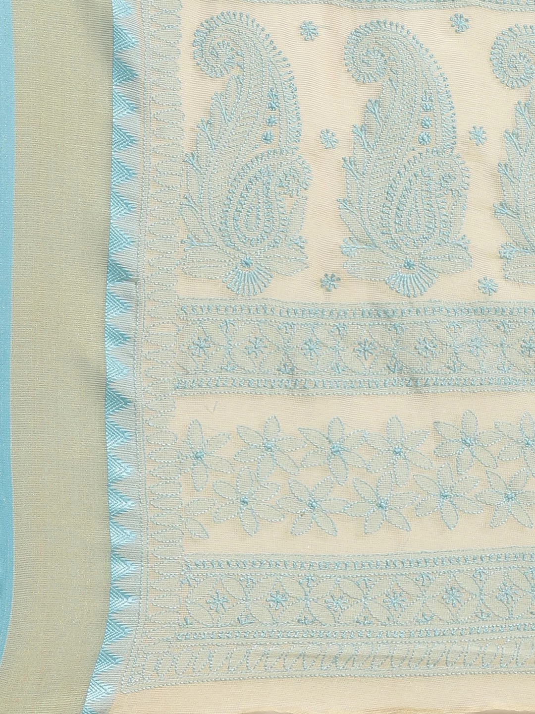 Ada Hand Embroidered Fawn Kota Lucknow Chikankari Saree With Blouse A311242