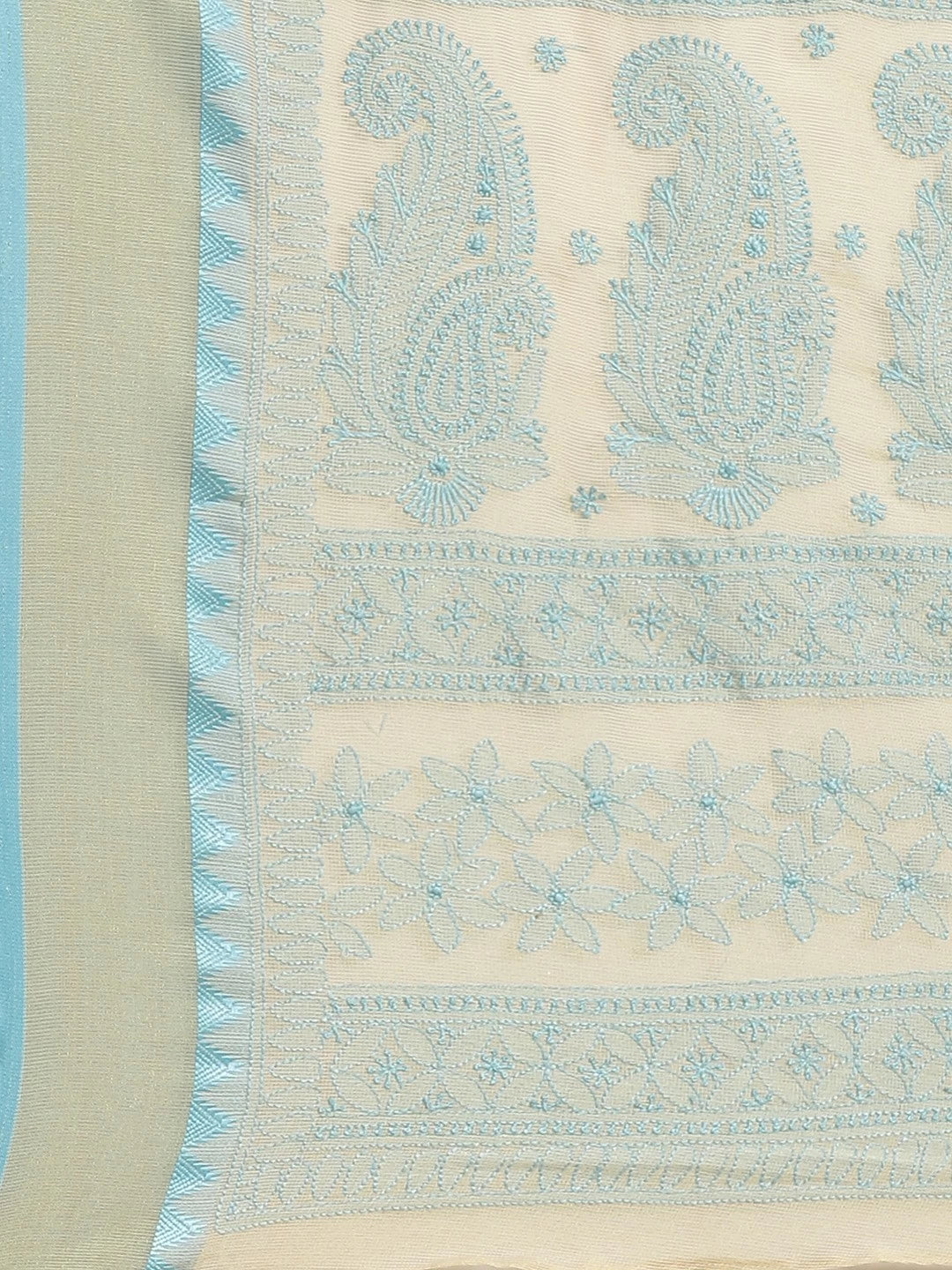 Ada Hand Embroidered Fawn Kota Lucknow Chikankari Saree With Blouse A311242