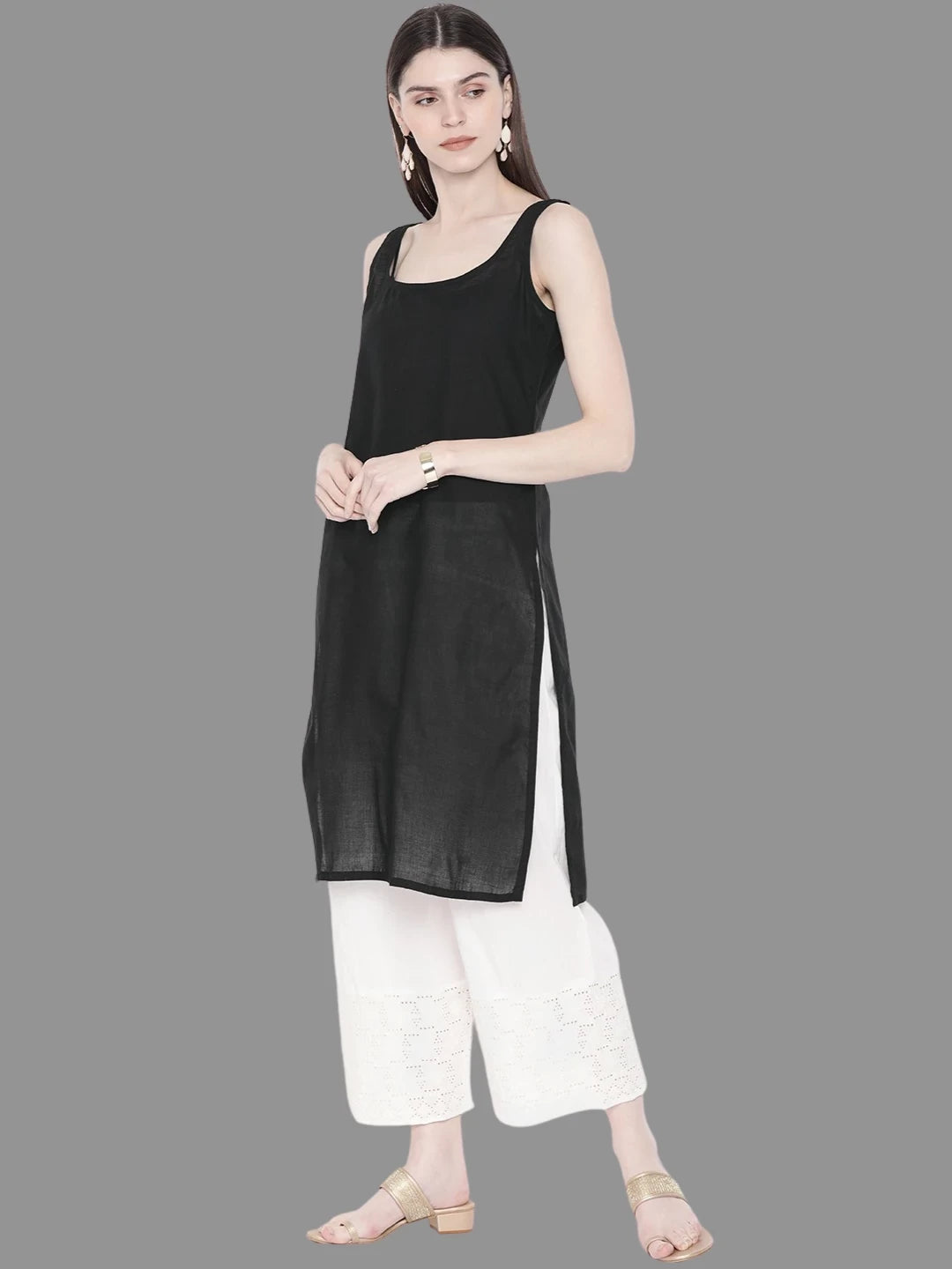 Ada Hand Embroidered Black Georgette Lucknowi Chikankari Straight Kurta With Slip A217613