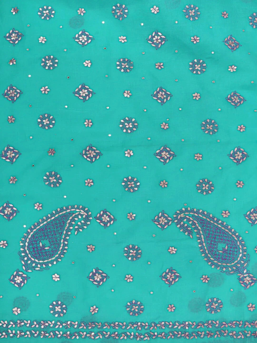 Ada Hand Embroidered Green Cotton Lucknowi Chikankari Saree/Blouse With Gota Patti Work 01A48510