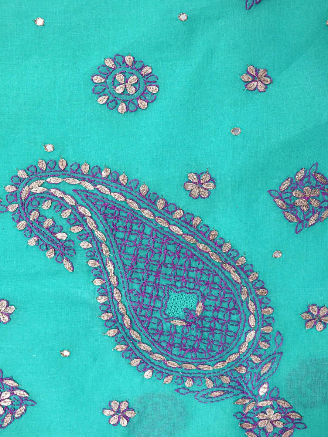 Ada Hand Embroidered Green Cotton Lucknowi Chikankari Saree/Blouse With Gota Patti Work 01A48510