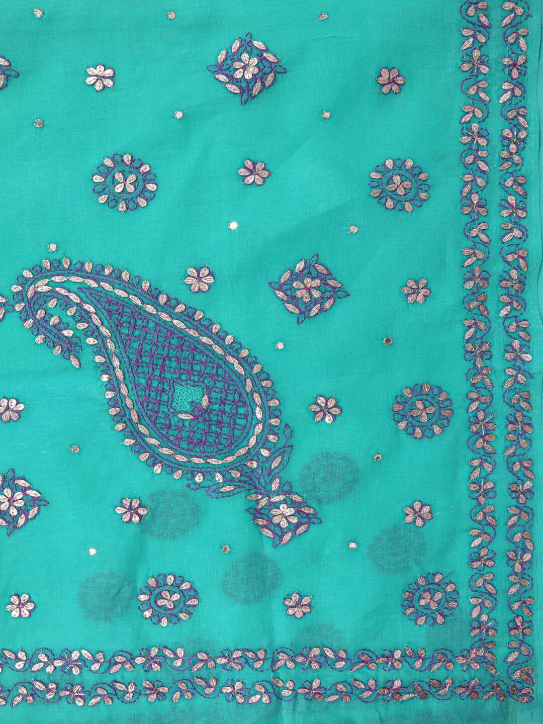 Ada Hand Embroidered Green Cotton Lucknowi Chikankari Saree/Blouse With Gota Patti Work 01A48510