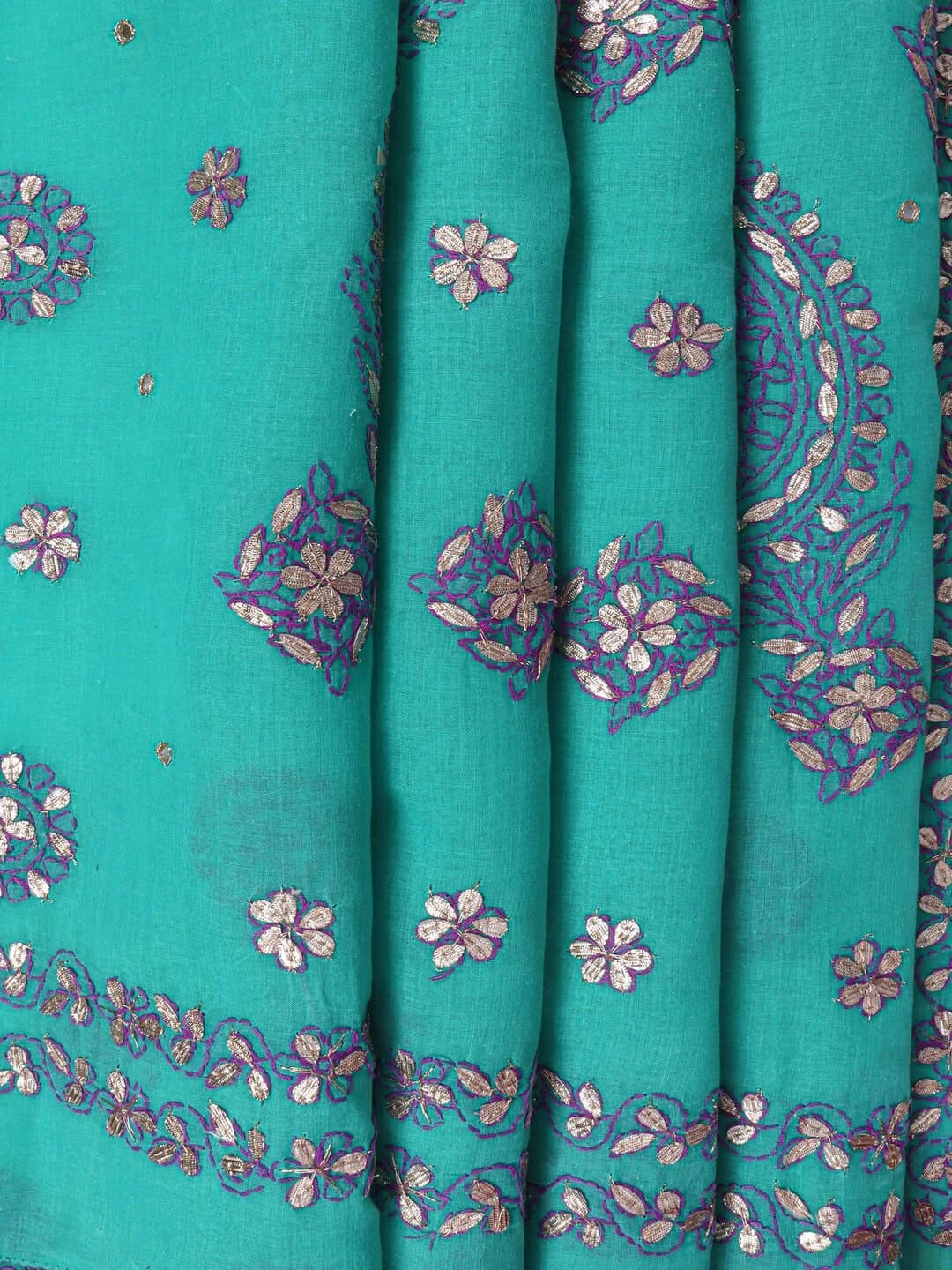 Ada Hand Embroidered Green Cotton Lucknowi Chikankari Saree/Blouse With Gota Patti Work 01A48510