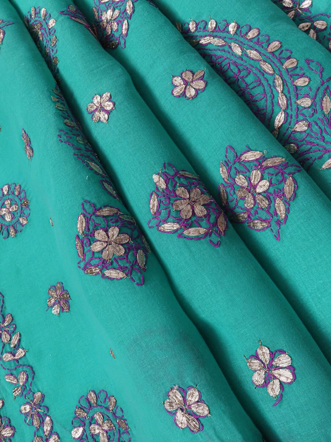 Ada Hand Embroidered Green Cotton Lucknowi Chikankari Saree/Blouse With Gota Patti Work 01A48510