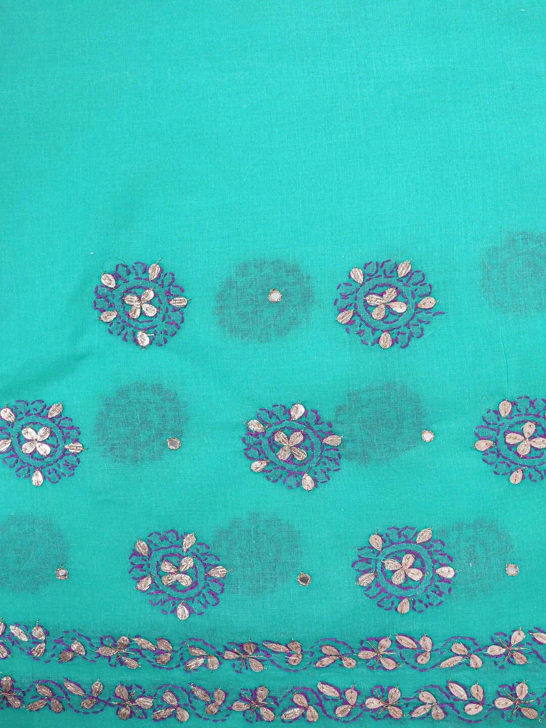 Ada Hand Embroidered Green Cotton Lucknowi Chikankari Saree/Blouse With Gota Patti Work 01A48510
