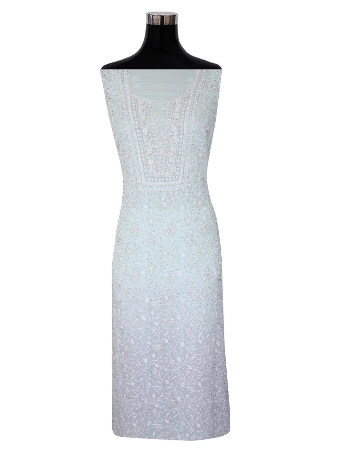Ada Hand Embroidered Ice Blue Pure Georgette Lucknowi Chikankari Unstitched Kurta Dupatta Set With Cutdana Work 01A318097