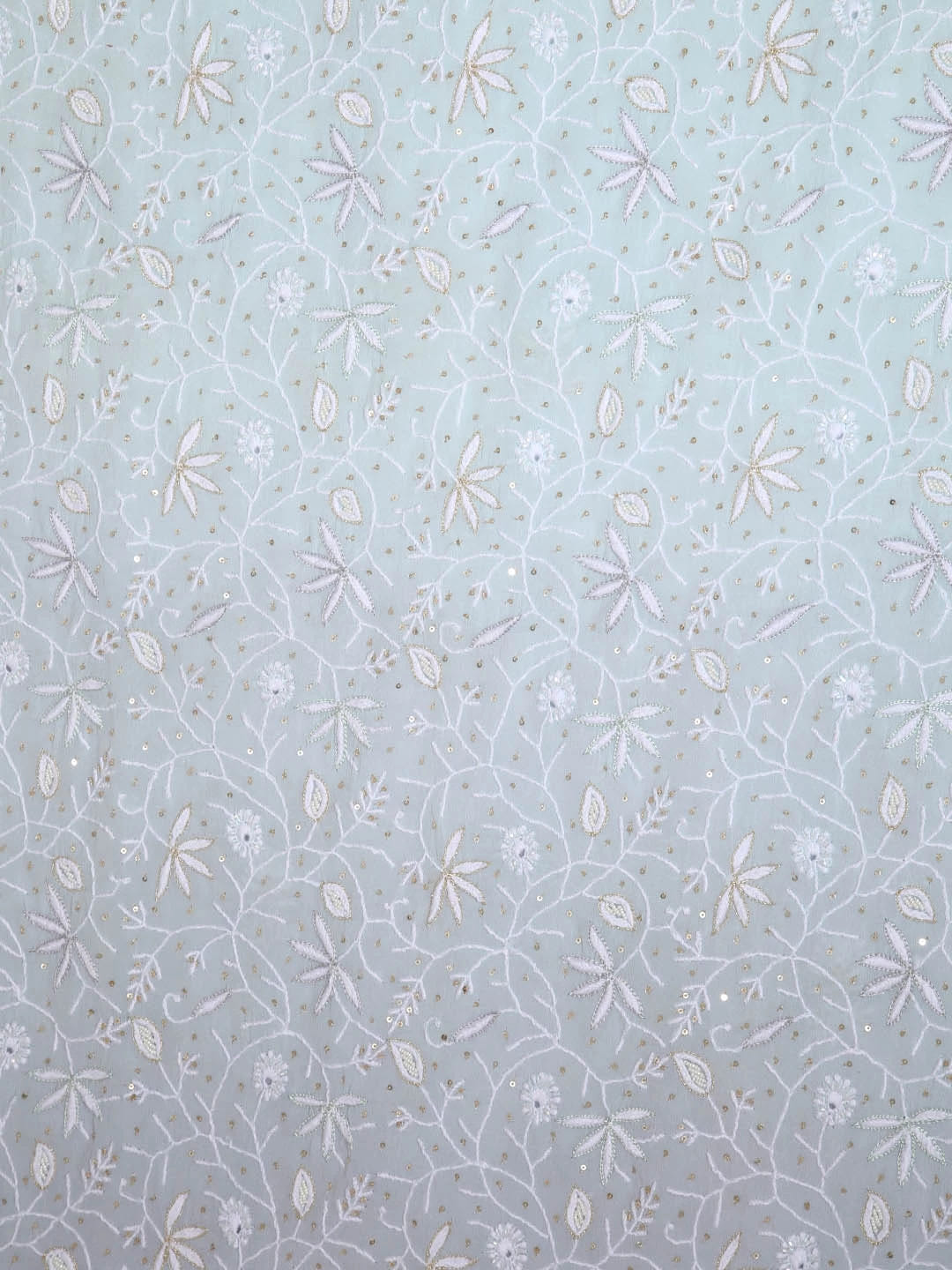 Ada Hand Embroidered Ice Blue Pure Georgette Lucknowi Chikankari Unstitched Kurta Dupatta Set With Cutdana Work 01A318097