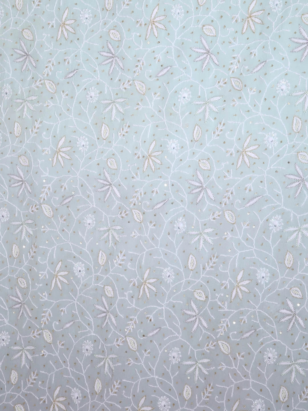 Ada Hand Embroidered Ice Blue Pure Georgette Lucknowi Chikankari Unstitched Kurta Dupatta Set With Cutdana Work 01A318097