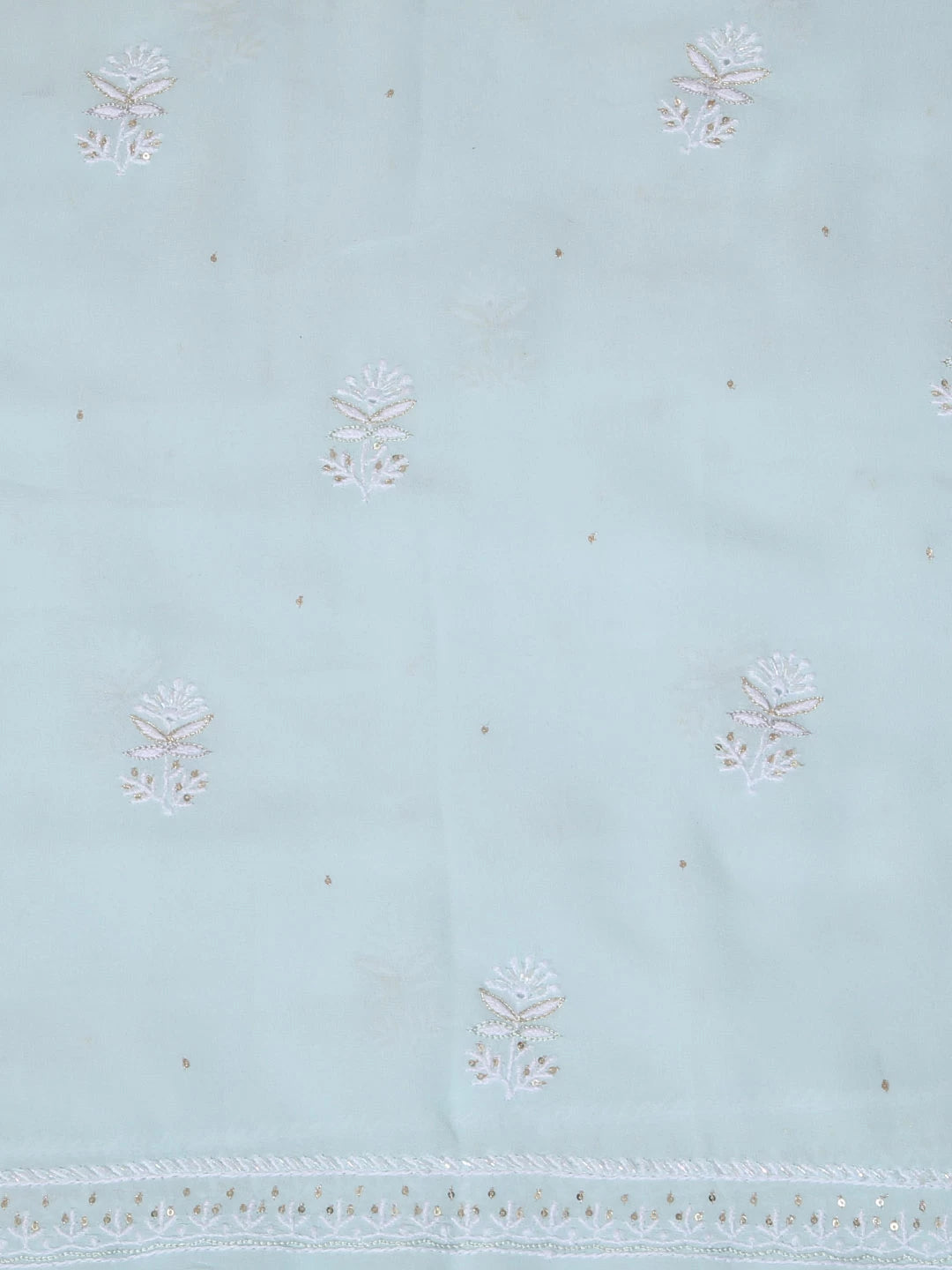 Ada Hand Embroidered Ice Blue Pure Georgette Lucknowi Chikankari Unstitched Kurta Dupatta Set With Cutdana Work 01A318097