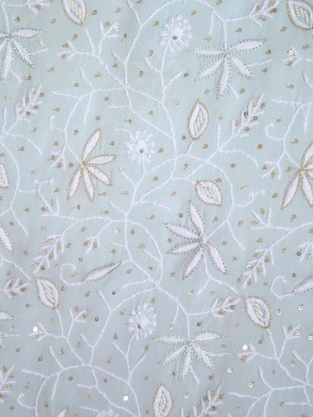 Ada Hand Embroidered Ice Blue Pure Georgette Lucknowi Chikankari Unstitched Kurta Dupatta Set With Cutdana Work 01A318097