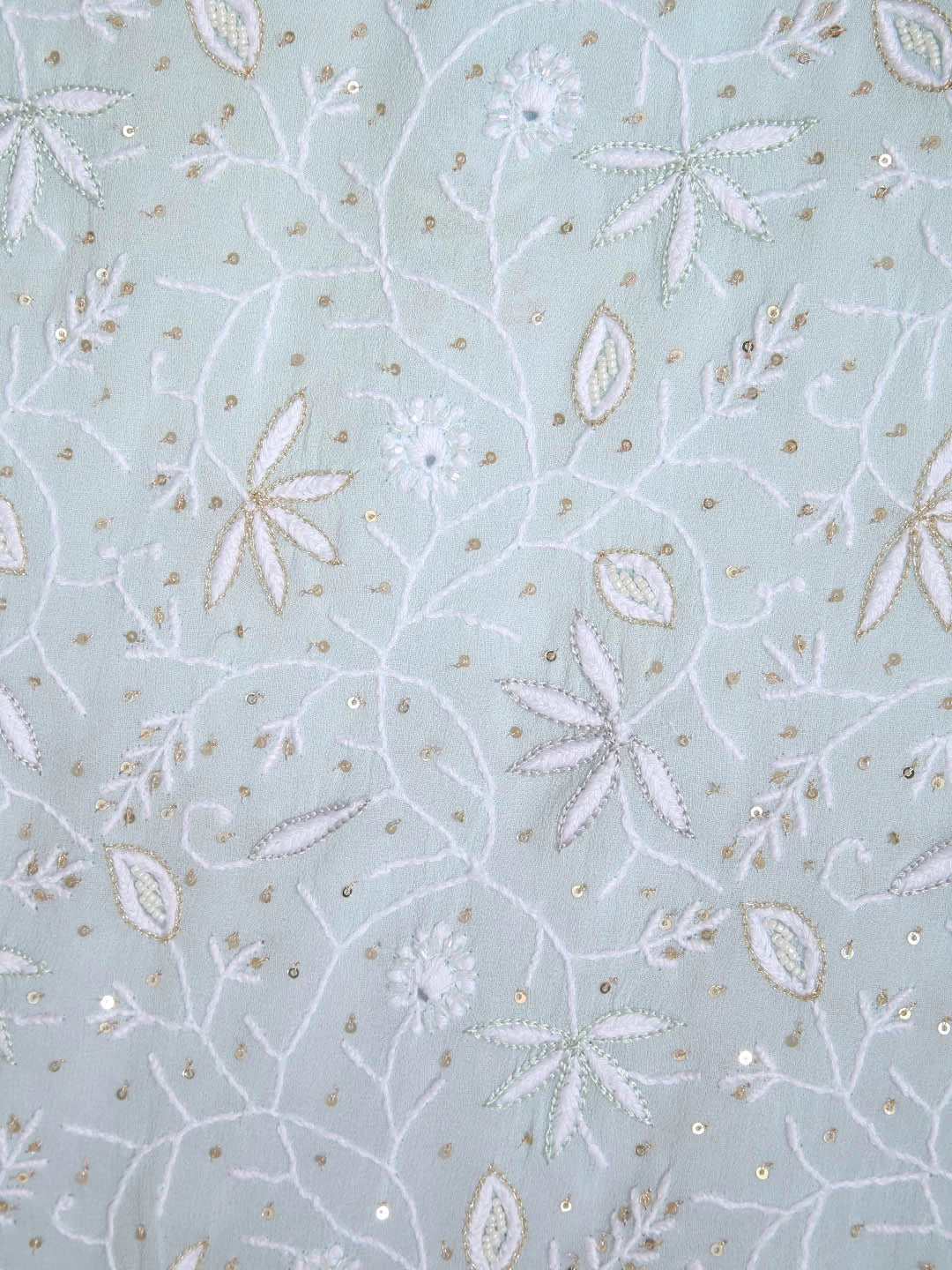 Ada Hand Embroidered Ice Blue Pure Georgette Lucknowi Chikankari Unstitched Kurta Dupatta Set With Cutdana Work 01A318097
