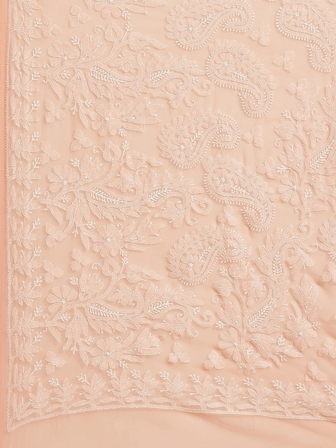 Ada Hand Embroidered Peach Georgette Lucknow Chikankari Saree with Blouse A311280