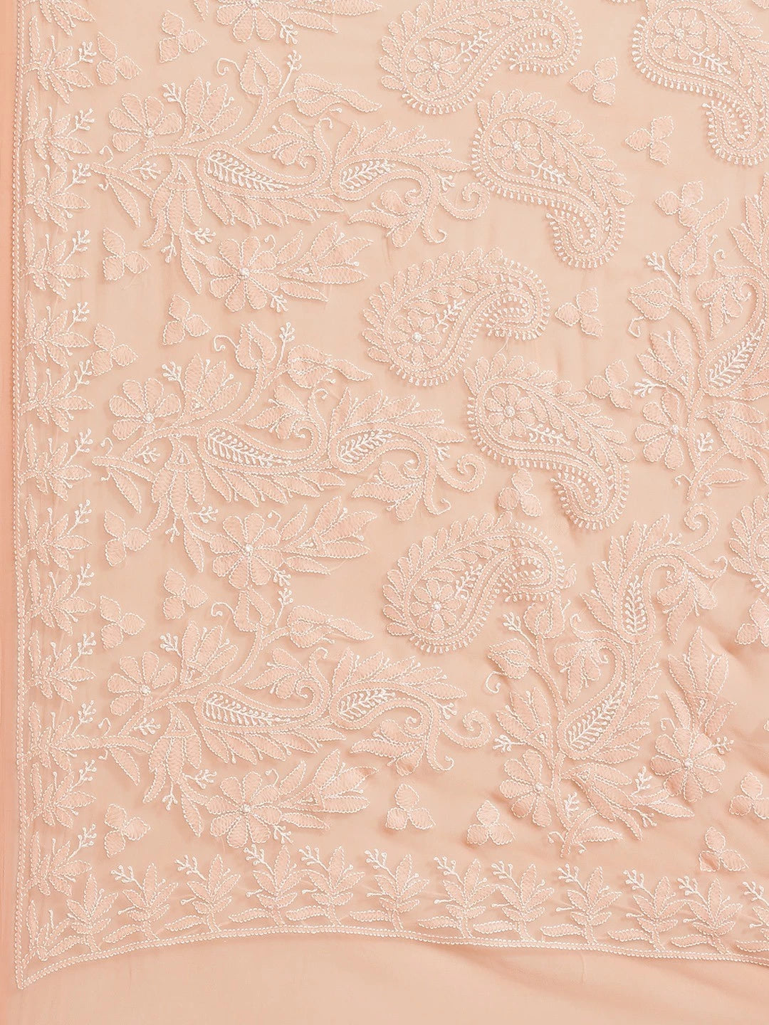 Ada Hand Embroidered Peach Georgette Lucknow Chikankari Saree with Blouse A311280