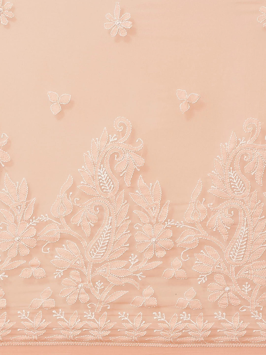 Ada Hand Embroidered Peach Georgette Lucknow Chikankari Saree with Blouse A311280