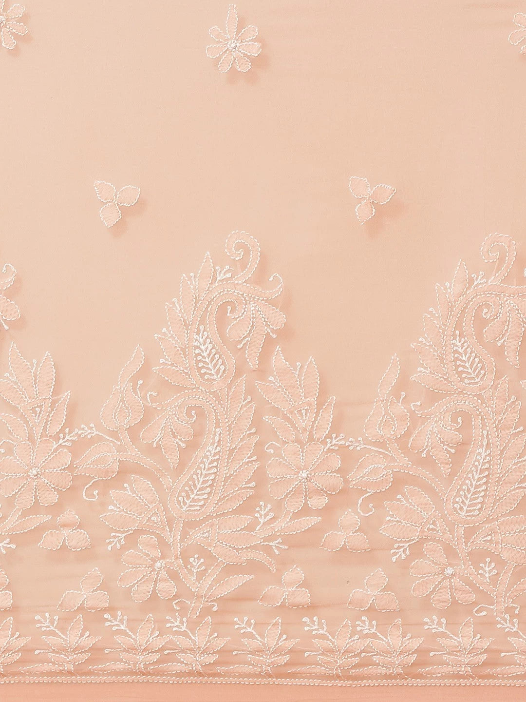 Ada Hand Embroidered Peach Georgette Lucknow Chikankari Saree with Blouse A311280