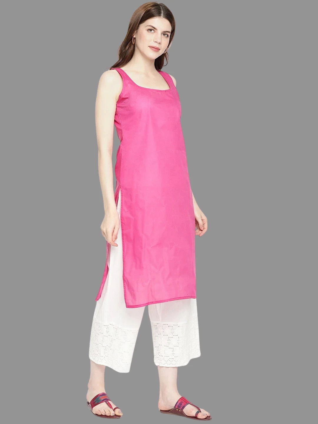 Ada Hand Embroidered Onion Pink Georgette Lucknowi Chikankari Kurta with Slip  A225721