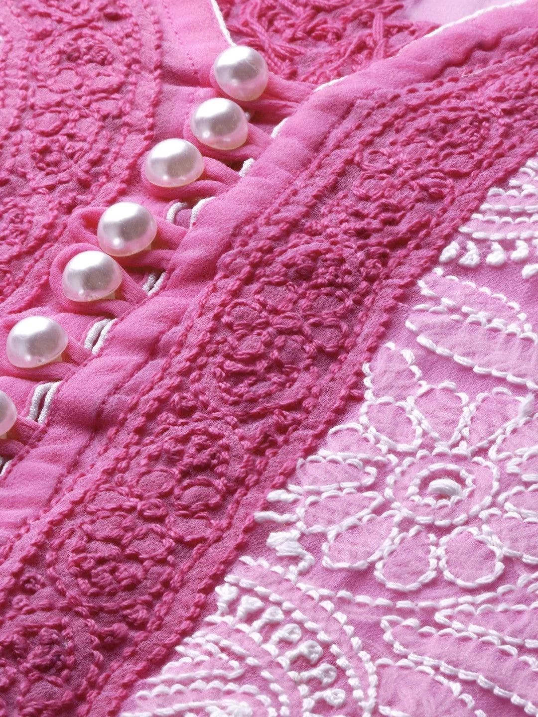Ada Hand Embroidered Onion Pink Georgette Lucknowi Chikankari Kurta with Slip  A225721